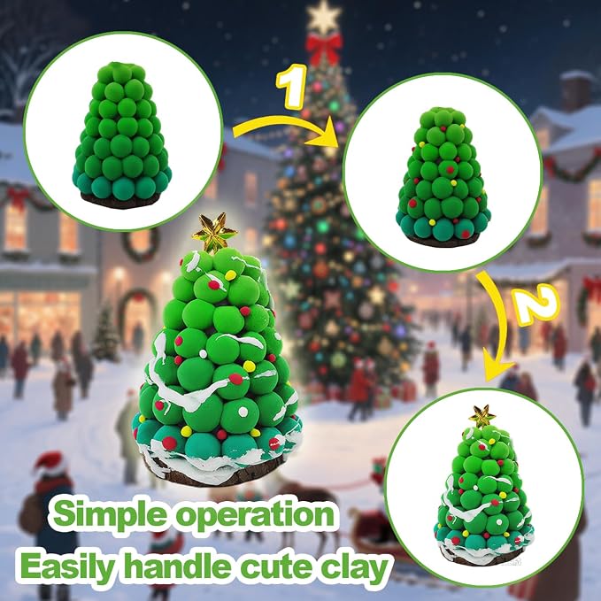 Xoprmey 12Pack Christmas Trees Crafts Kit - Air Dry Clay Christmas Trees Crafts for Kids,Modeling Clay DIY Kit for Kids,Great for Birthday Parties,School Winter Party Fun,for Age 3+