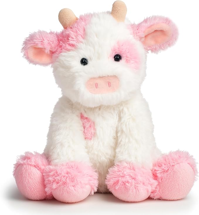 Hopearl Adorable Plush Cow Toy Floppy Dairy Cattle Soft Kawaii Stuffed Animal Cute Birthday Holiday Gift for Boys Girls Kids Toddlers, Pink, 9''
