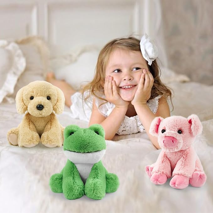 Plush Dog Sitting Toys Stuffed Animal, Realistic Dog Stuffed Animal Toy Characters Stuffed Filled in Limbs 8.5 Inch Soft Huggable Gifts for Kids with Stuffed Animals Birthday Gift for Girls Boys