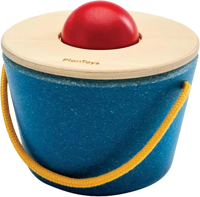 PlanToys® Pop 'N' Drop Bucket | Wooden Object Permanence Toy for Babies 6M+ | Montessori Interactive Ball Dropping Toy with Lid | Develops Hand-Eye Coordination, Motor Skills & Cause-&-Effect Learning