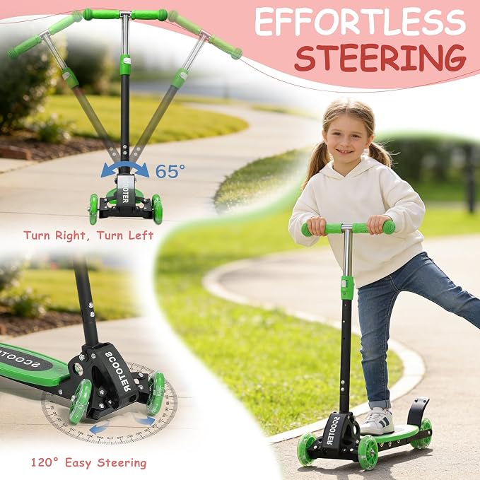 Toddler Scooter, 3 Wheels for Kids 2-7 Year Old LED Lighted, Folding Lean-to-Steer Kids Scooter with 3 Adjustable Handlebar for Boys Girls, Blue