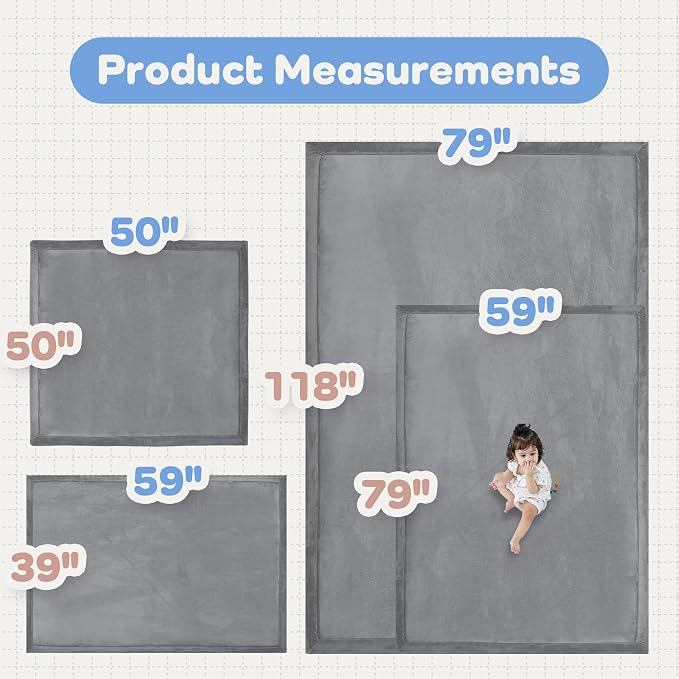 1.5" Thick Padded Baby Play Mat for Floor Tummy Time, Pro Soft Foam Activity Playroom Playmats, Easy Care with Non-Slip Safe for Infant Toddlers Crawling 79"x 79" (Dark Grey)