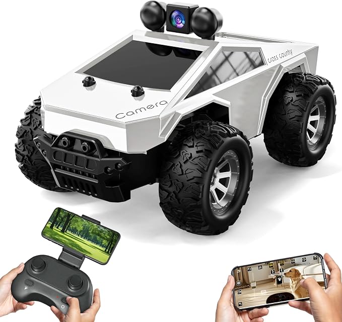 RC Cars with Camera Remote Control Truck with 720P HD FPV Camera, All-Terrain Remote Control Car with Body Light Rechargeable Battery, 1:28 RC Car Vehicle Toy Gifts for Adults Kids Boys Girls