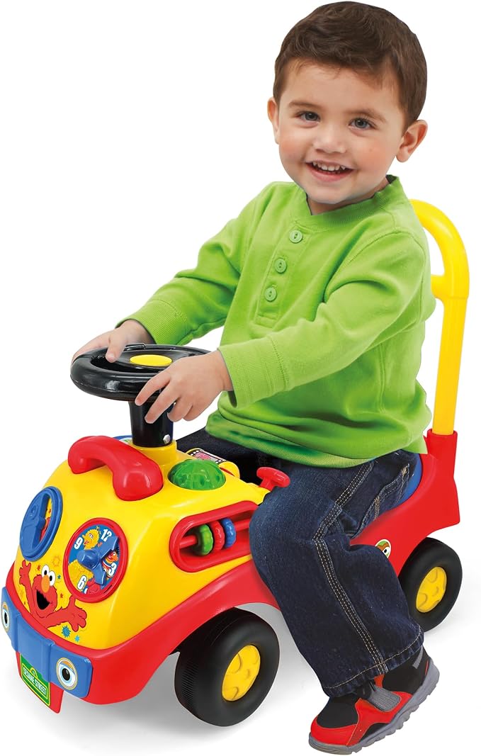 Kiddieland My First Activity Ride-On Elmo, Light & Sound Foot-to-Floor Toy with Interactive Dashboard, Seat Storage, Push Handle, Steering Wheel, Ages 12–36 Months