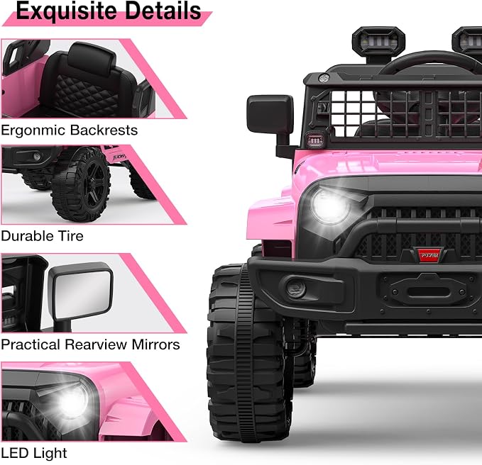 GarveeLife 12V Kids Electric Ride On Truck Car w/Parent Remote Control, Spring Suspension, LED Lights & AUX Port | Outdoor Ride Toy for Boys Girls