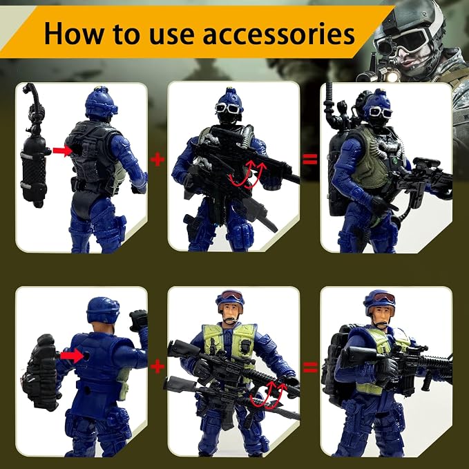 Army Men,Army Men Action Figure with Weapons Military Soldier Playset SWAT Team Toy Birthday Easter Gift Boy Age 4-7