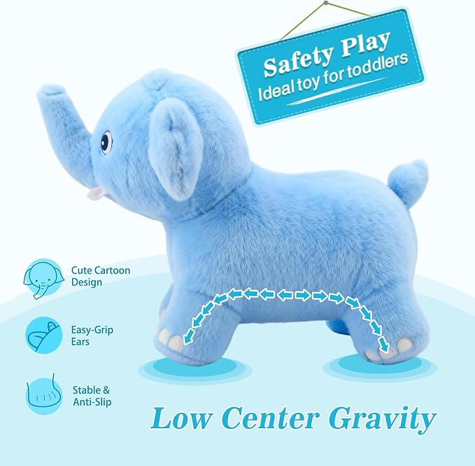 INPANY Bouncy Horse, Elephant Hopper Toys, Toddler Plush Bouncing Animal, Kids Inflatable Ride on Rubber Bouncer, Outdoor Birthday Gift for 2 3 4 Yr Boy Girl