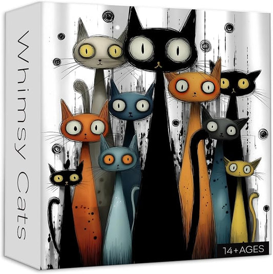Whimsy Cats Jigsaw Puzzle 1000 Pieces, Funny Cat Puzzles for Adults Abstract Art, Larkipuzz Hard Difficult Cute Animals Theme as Art Decor