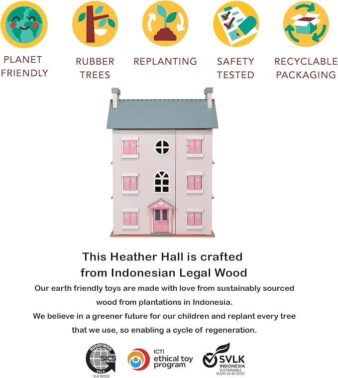 Mentari Toys - Heather Hall - Large 4-Storey Wooden Dollhouse - DIY Doll House with Easy Assembly, Holiday Birthday Gift for Kids Girls Age 3+, Inspires Imaginative Role Play