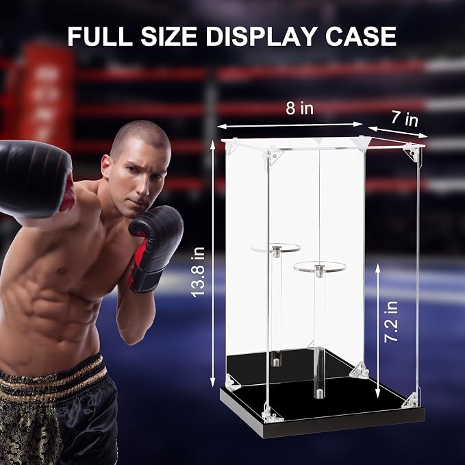 Acrylic Display Case for Collectibles Assemble Boxing Glove Display Case with Mirrored Back, Clear Acrylic Display Box Showcase for Action Figures Lego Model Doll Toys Display (8x7x13.8 inch)