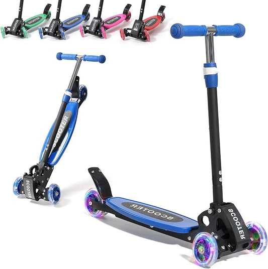 3 Wheel Scooters for Kids 2-5 5-7 Years, 4 Adjustable Heights Foldable Metal Toddler Scooter for Boys Girls Up to 120 lbs, Lean-to-Steer, Dual Rear Brake Widen Anti-Slip Deck