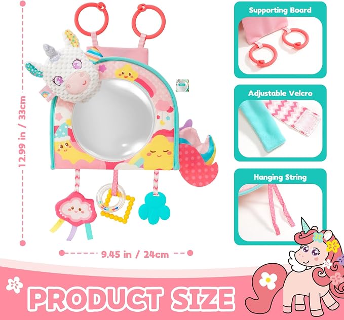 Koty Car Seat Toy - Kick and Play Activity Center with Mirror,Teether and Crinkle, Fun Travel Baby Toy for Rear Car Seat, Easier Drive with Newborns, Babies, Hanging Toys for Infants 0-6-12-18 Months