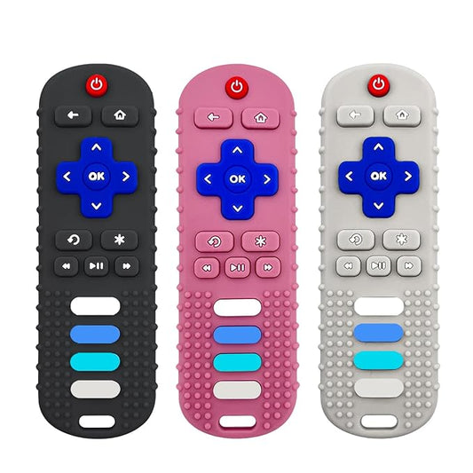 3Pcs Silicone Teething Toys, Remote Control Shape Teethers for Babies Remote Teething Toys, Silicone TV Remote Teether BPA Free/Dishwasher/Refrigerator Safe