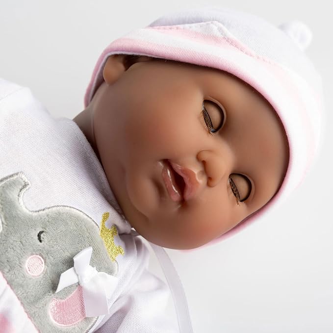 JC Toys 15" Realistic Soft Body African American Baby Doll with Open/Close Eyes Berenguer Boutique | 10 Piece Gift Set with Bottle, Rattle, Pacifier & Accessories | Pink | Ages 2+