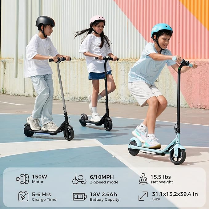 Electric Scooter for Kids Ages 6-12, 150W Motor,10 Mph Max Speed, LED Display, K2-2 Speeds (6/10 MPH), K2 Pro-3 Speeds, Magnetic Charging, Colorful Light, Dual Brake Scooter for Girls Boys