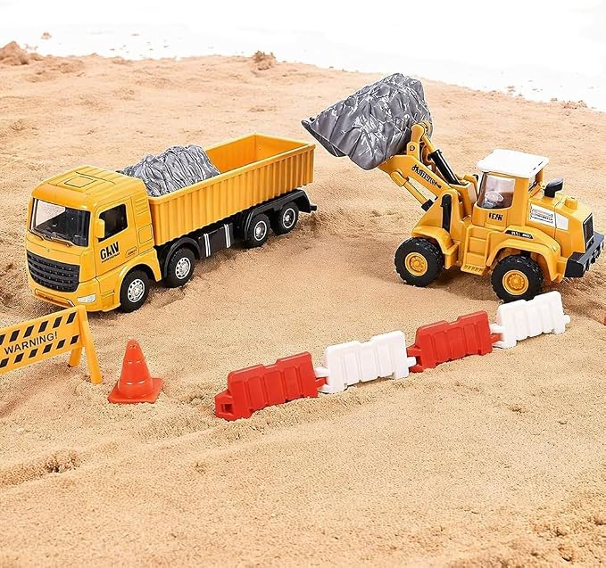 Alloy Mini Construction Vehicles, 3Pcs Die-cast Metal Toy Set with Pull Back Action - Excavator, Dump Truck, Bulldozer for Toddlers & Kids 3 4 5 6 7 Years Old Boys Toys