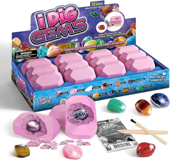 Gem Dig Kit for Kids, Dig It Up Mystery Gems with Gemstone Dig Kit, Complete Gem Mining Rock Dig Kit, Fun Educational Excavation Toy for Ages 6-12