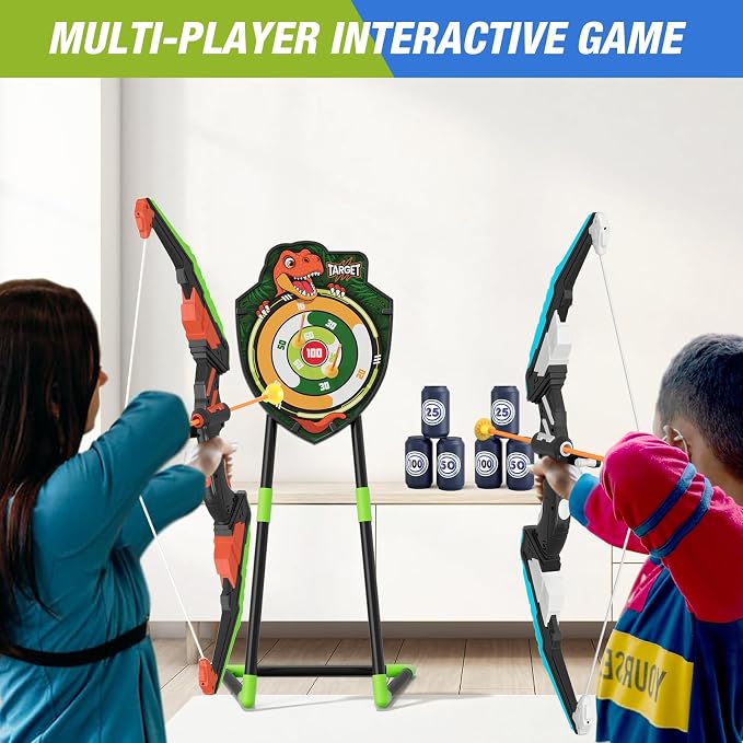 HYES 2 Pack Bow and Arrow for Kids, LED Light Up Archery Set with 24 Suction Cup Arrows, 1 Standing Target, 6 Score Targets & 2 Quiver, Indoor Outdoor Sport Gifts for Boys Girls Ages 4-8