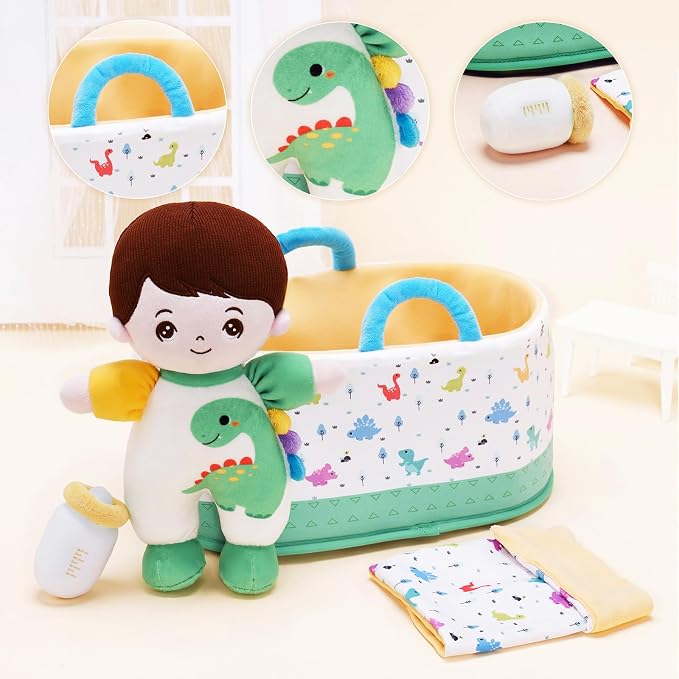 OUOZZZ 10" Soft Baby Boy Doll Set, Baby Doll Accessories Pretend Playset for Social Emotional Learning, 2 Year Olds Boy Birthday Gift