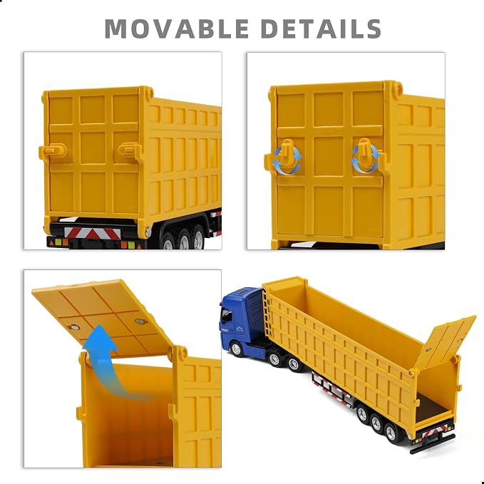 Semi Truck Box Trailer Toy, Large 1/50 for MAX Diecast Transport Trucks Model, Metal Carrier Semi Truck and Trailer Gifts for Boys Adult Model Car Collector -BlueYellow