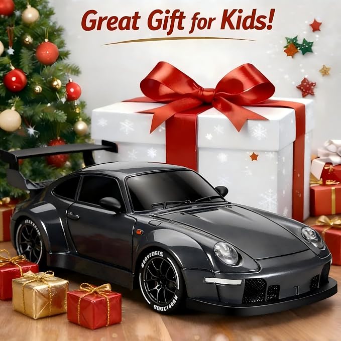 1:24 Scale RC Drift Car with LED Lights, 25km/h 4WD High Speed, Dual Batteries 50+ Min Play, 2.4GHz Remote Control, Multi-Surface Drift Tires, Racing Toy Vehicle for Adults Boys Girls, Storm Drive