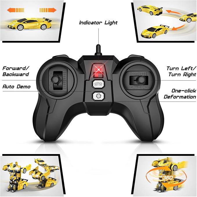 Qumcou Transform Remote Control Car, RC Cars for Boys Age 3-5 6-8, One-Button Transform Toy Cars, 2.4GHz, 360° Spin, 1:16 Scale, Flashing Headlight,3-8 Year Old Grandkids Christmas Birthday Gifts