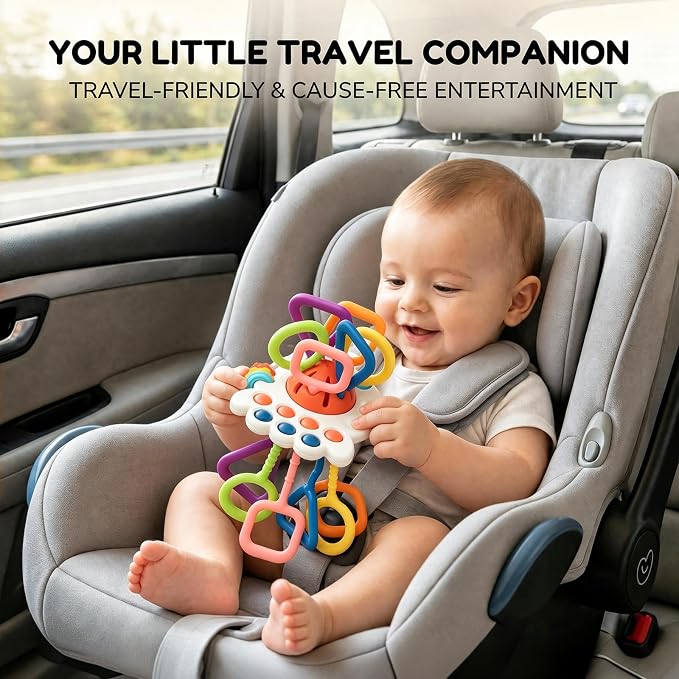 Baby Teething Toys 6-12 Months & Toddler Car Activities | Exceptional Silicone Pull String Sensory Toy, Montessori Toys for 1 Year Old Boy Girl Infant