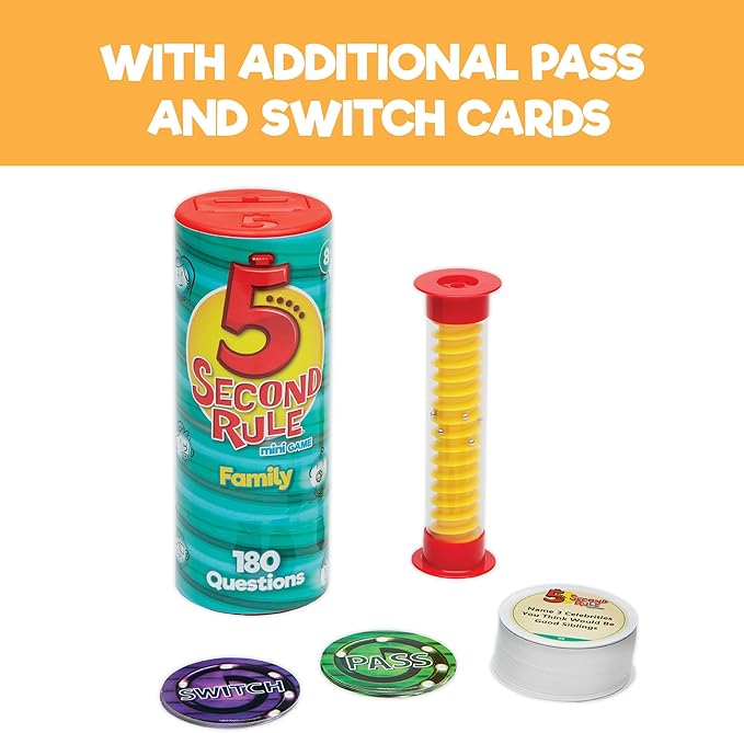 5 Second Rule Family Edition (Mini Tube) - Simple Question Card Game for Family Fun, Party, Kids, Travel, Game Night & Sleepovers - Think Fast and Shout Out Answers - Ages 8+