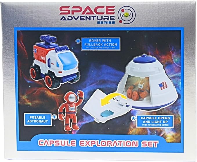 Space Adventure Space Capsule Playset with Light-Up Door, Lunar Rover & 2 Astronaut Figures, Plastic Space Toy & Collectible for Kids Ages 3+