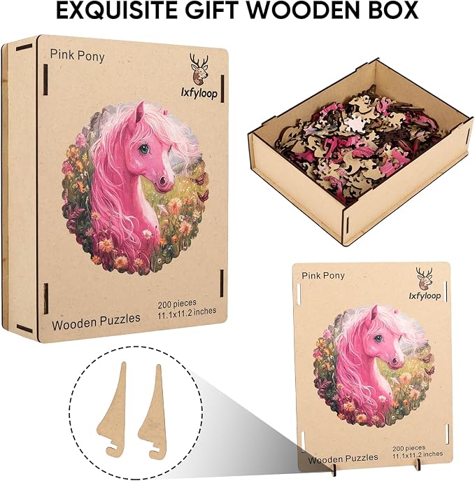 Ixfyloop Wooden Puzzles for Adults, Horse Wood Puzzle, Wooden Jigsaw Puzzles for Adults, Wooden Puzzles Birthday Gifts for Family Game Horse Puzzle Wooden Puzzles, 200 Pieces 11.2x11.1 inch