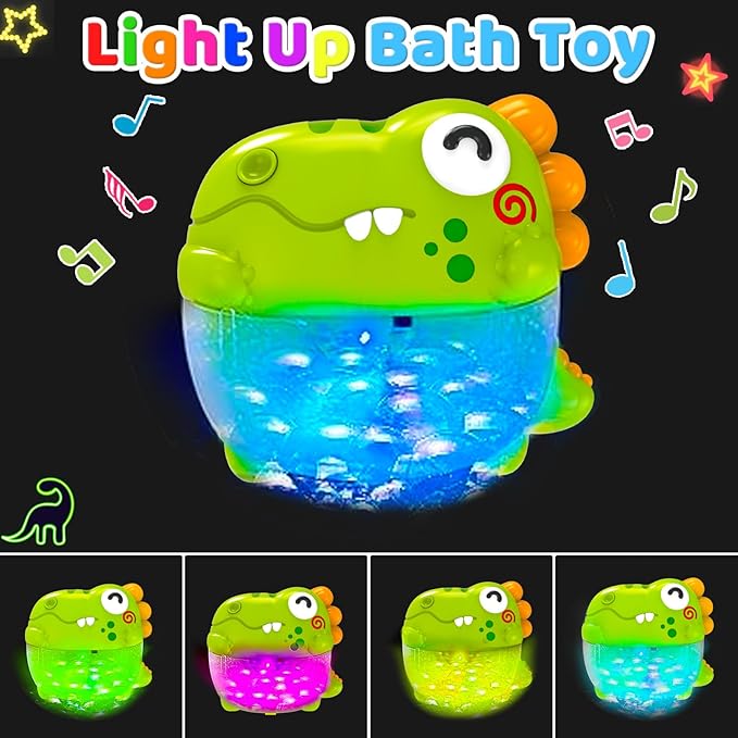 Light Up Dinosaur Bath Toys for Kids Ages 1-3 4-8, Bath Bubble Machine with Music, Bubble Maker for Bathtub, Floating Animal Bathtub Water Toys for Toddlers 2 3 4 5 Year Old Boys Girls Birthday Gift