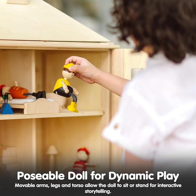 PlanToys® Wooden Service Worker Doll | Poseable 1:12 Scale Character Figure with Toolbox for Dollhouse Play, Repair Scenarios & Social Interaction | Eco Friendly Montessori Pretend Play Figure