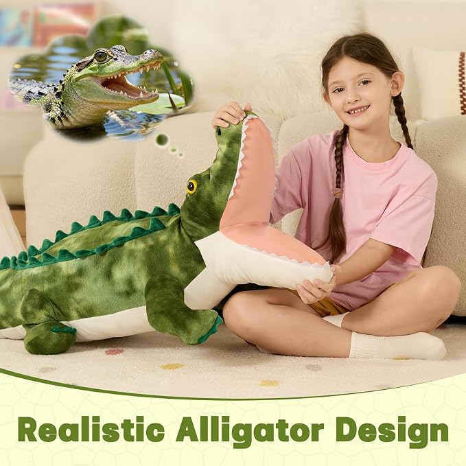 MorisMos Giant Alligator Stuffed Animal Body Pillow 4ft, 51.2" Extra Large Stuffed Alligator Toy for Kid Adult, Big Crocodile Plush Pillow, Realistic Crocodile Toy Gift for Christmas Birthday Decor