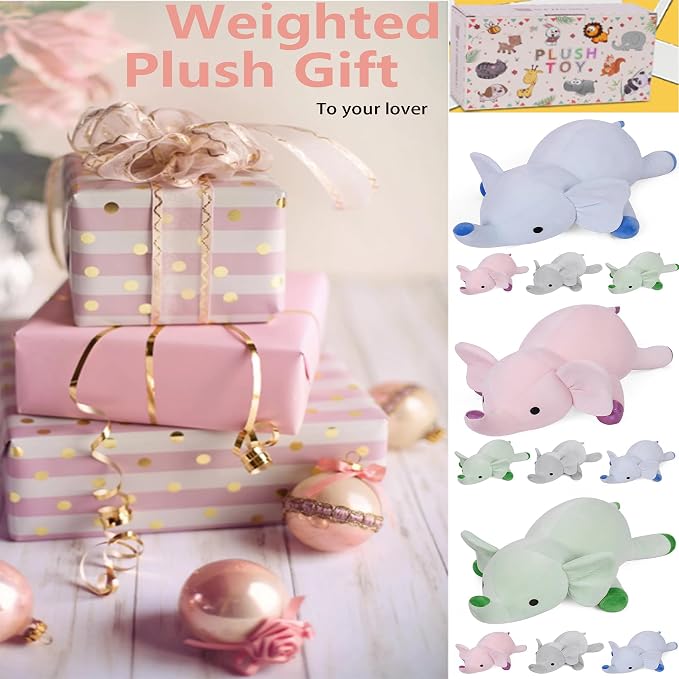 WeBingo 4.2 lbs Elephant Weighted Stuffed Animals, 24" Weighted Elephant Plush Toy Weighted Plush Animal Throws Pillows Gifts for Kids & Adults