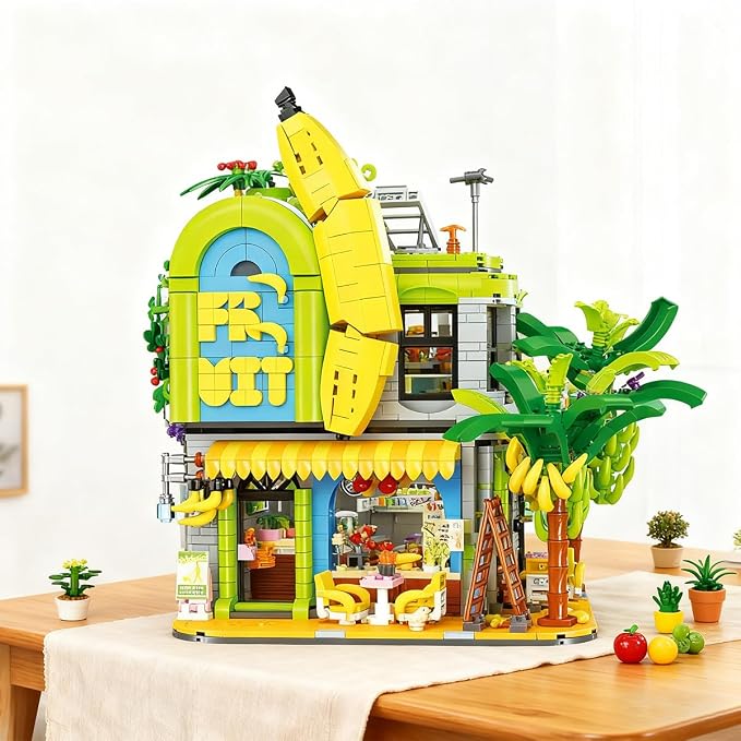 Banana Shop Building Blocks, MOC Creative Fruit Store Architecture Toy Set with LED Light, STEM Construction Toy Gift Idea for Adults & Teens(2165 PCS)