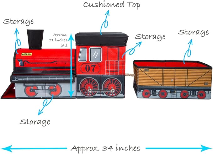 Orbrium Train Shaped Collapsible Toys Storage Bin Organizer for Trains and Tracks, Thomas Wooden Train, Thomas the Tank Engine and Trackmaster Christmas Gift for Toddlers Kids 3 4 5 6 7 8