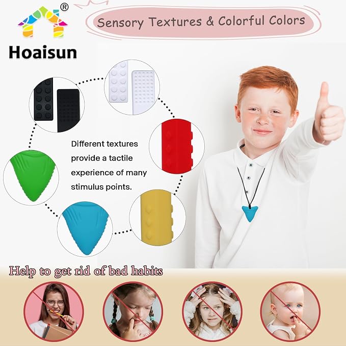 Chew Necklaces for Sensory Kids 6 Pack, Sensory Toys for Kids with Autism, ADHD, SPD, Chewing, Biting, Autism Sensory Products Silicone Chew Toys Necklace for Adults Reduce Anxiety Fidget
