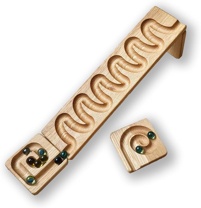 Marble Run Track Race Machine Wooden Maze Board Ball Run Course Gift for Kids Run Race Winding Track Roller (Waves)
