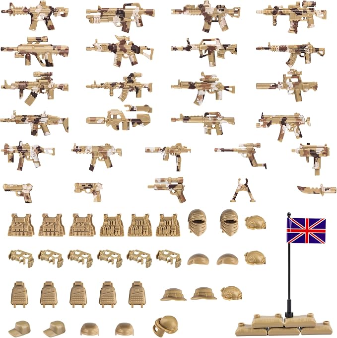 63 Pcs Military Weapons Set Accessories U.K Special Forces Weapons Toys Military Equipment Battle Blocks Bricks Compatible with Major Brand, 3 Years Old and up