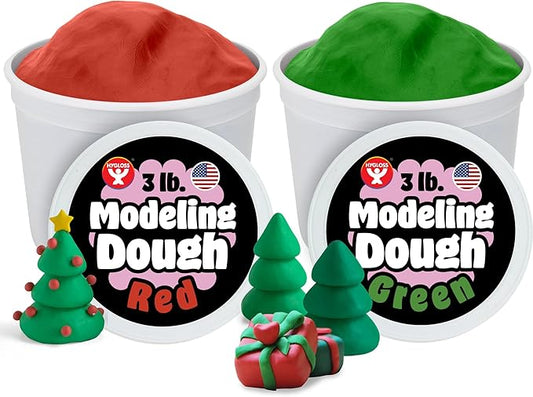 Hygloss Play Modeling Dough for Kids – Safe & Non-Toxic Sensory Dough for Arts and Crafts – 3 lb Tub – Play Clay for Toddler Activities, Preschool Classroom Must-Haves – Red and Green Color, Unscented