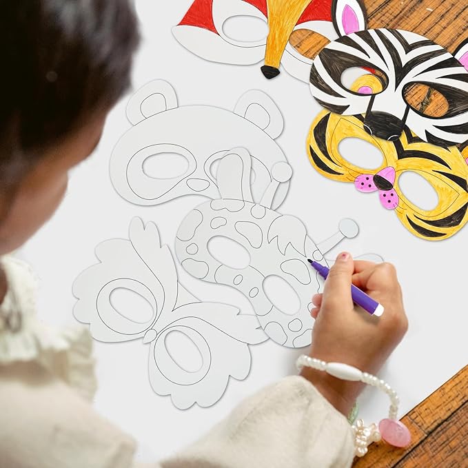 24 PCS Color Your Own Paper Masks, DIY Masks Craft Art Kits for Kids, Birthday Party Favors, School Coloring Activities