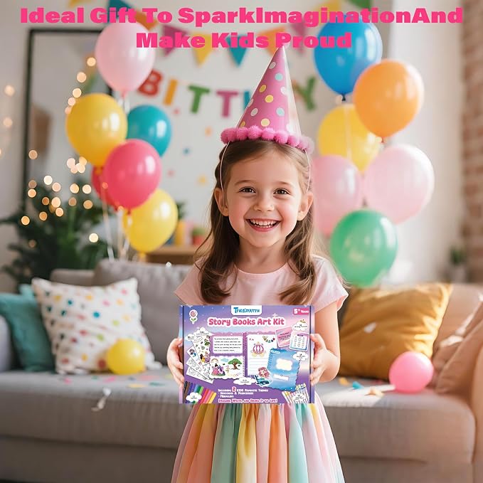 Storybook Art Kit, Make Your Own Story Book, DIY Writing Journal with 400+ Stickers, 24 Pens, 2 Scrapbooking & Journal Supplies, Hardcover Book Making Kit for Kids Easter Gifts for Girls Ages 5-10