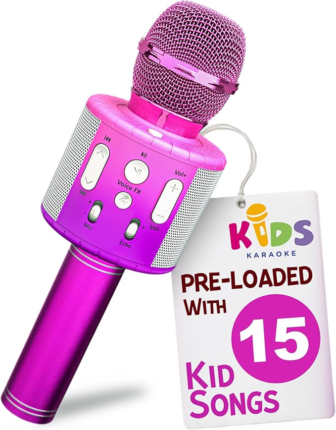 Move2Play, Kids Karaoke Microphone | Includes Pre-Loaded Songs & Bluetooth | Kids Birthday Party Gift | Toy for All Ages 2, 3, 4, 5, 6+ Year Old Girls, Boys & Toddlers