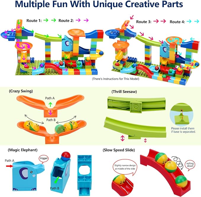 COUOMOXA Marble Run Building for Kids: STEM Building Blocks Set Compatible with Classic Bricks - Educational Toys for Kids Ages 3 4 5 6 7 8+ Home Classroom for Boys Girls