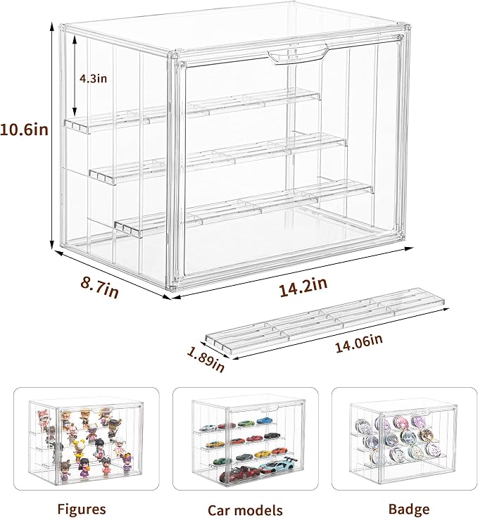 4 Pack Display Case for Collectibles 4 Layer Updated Adjustable Acrylic Display Case with Magnetic Door Clear Stackable Display Box Hobby Display Cases for Figures