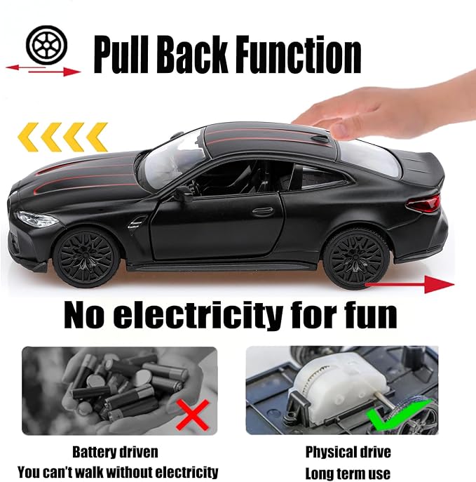 TOKAXI 1/36 Scale BMW M4 Diecast Model Cars,Pull Back Vehicles BMW Toy Cars,Cars Gifts for Boys Girls(Black)