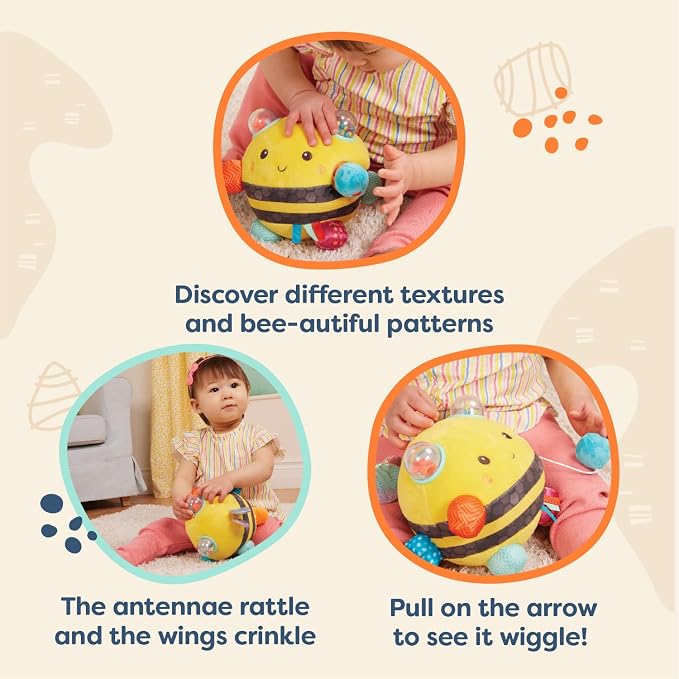 B. toys – Sensory Plush Bumble Bee with Fun Features, Interactive Play, Bumps, Colors, Textures & Sounds, Toys for Infants, Babies – 0+ Months