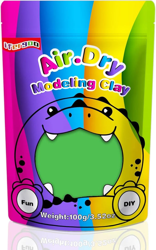 ifergoo Green Air Dry Clay, DIY Creative Modeling Clay for Kids, Super Light Magic Foam Clay for Kids Age 3-12, Soft, No-Sticky & Non-Toxic, Molding Clay for School Art & Craft Project(100g/3.5oz)