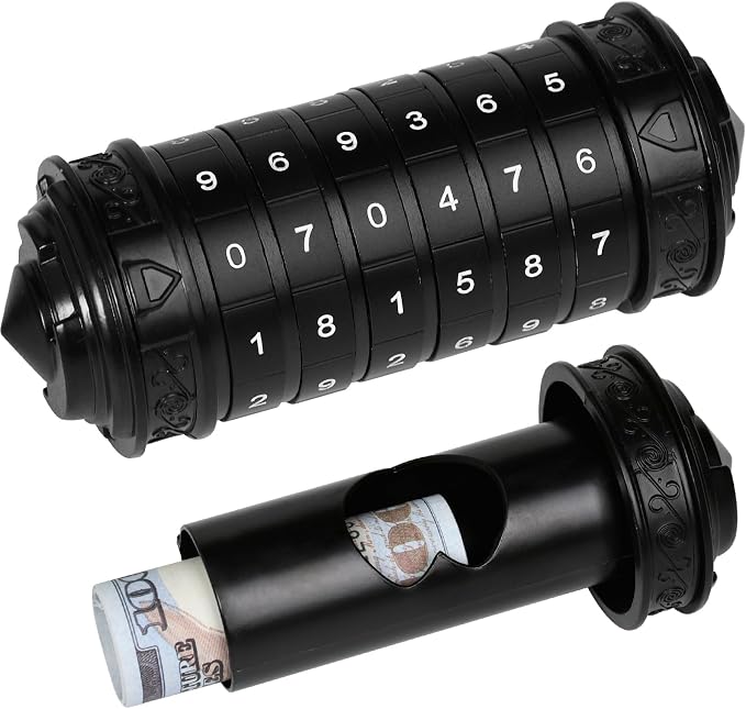 wellsee Cryptex Da Vinci Code Numeric Lock-Metal Puzzle Boxes with Hidden Compartments-Money Box for Cash Gift-Unlock Games for Adults-Creative Holiday Birthday for Woman & Men-Black