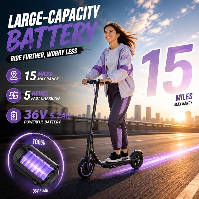 Electric Scooter for Adults, Teens & Big Kids, 350W-500W Motor, 10Mph-21 MPH & 10-28 Miles Max Range, 6.5 to 10 inch Tires, Portable Lightweight E-Scooter
